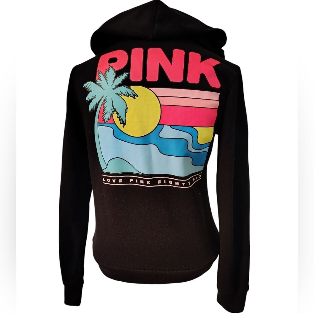 VS PINK TROPICAL SUNSET PALM TREE LIMITED EDITION FULL ZIP BLACK SWEATSHIRT